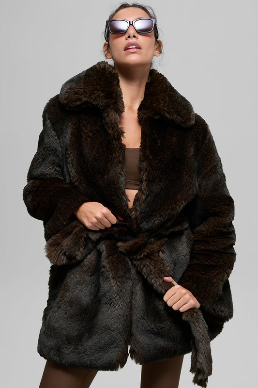 Faux Fur Starstruck Coat - Midnight Brown/Black (W4779R)