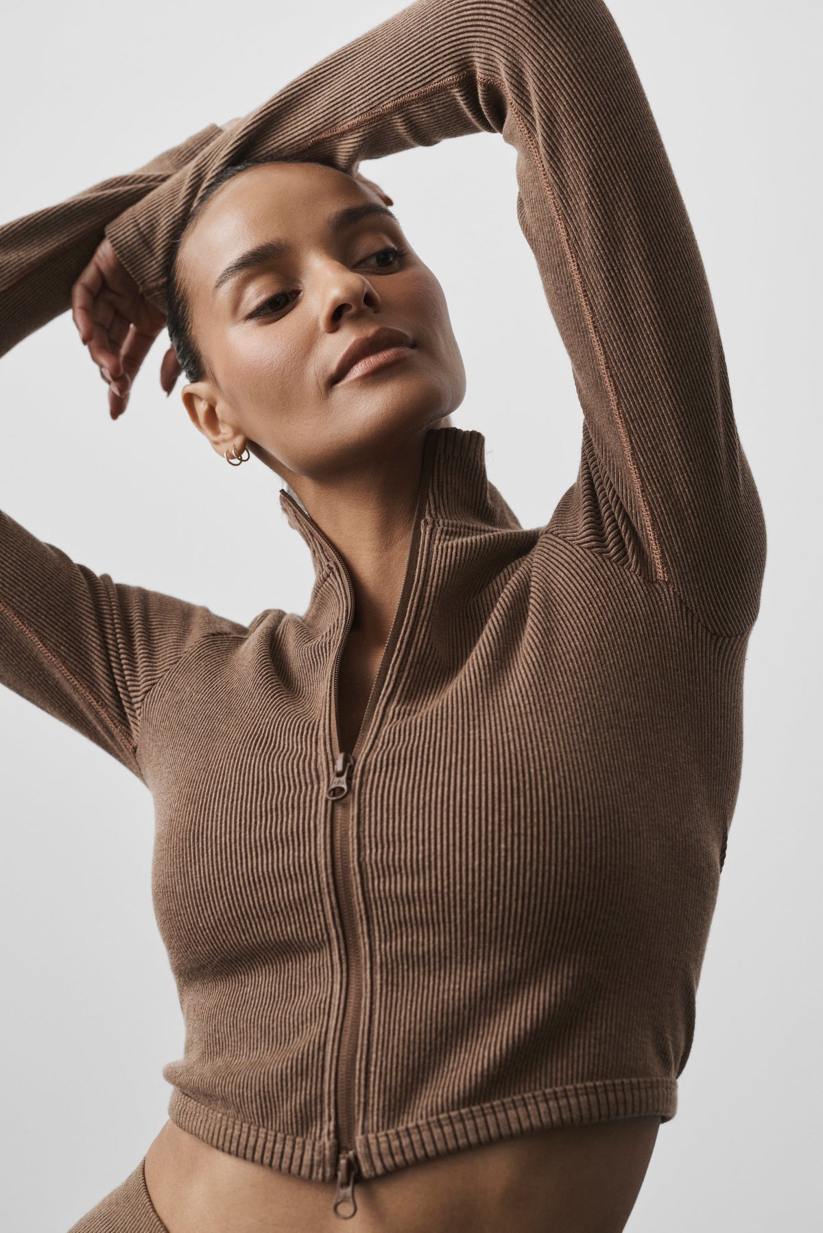 Alo Yoga Seamless Two Tone Rib Jacket in Java Brown, product image 5 of 6