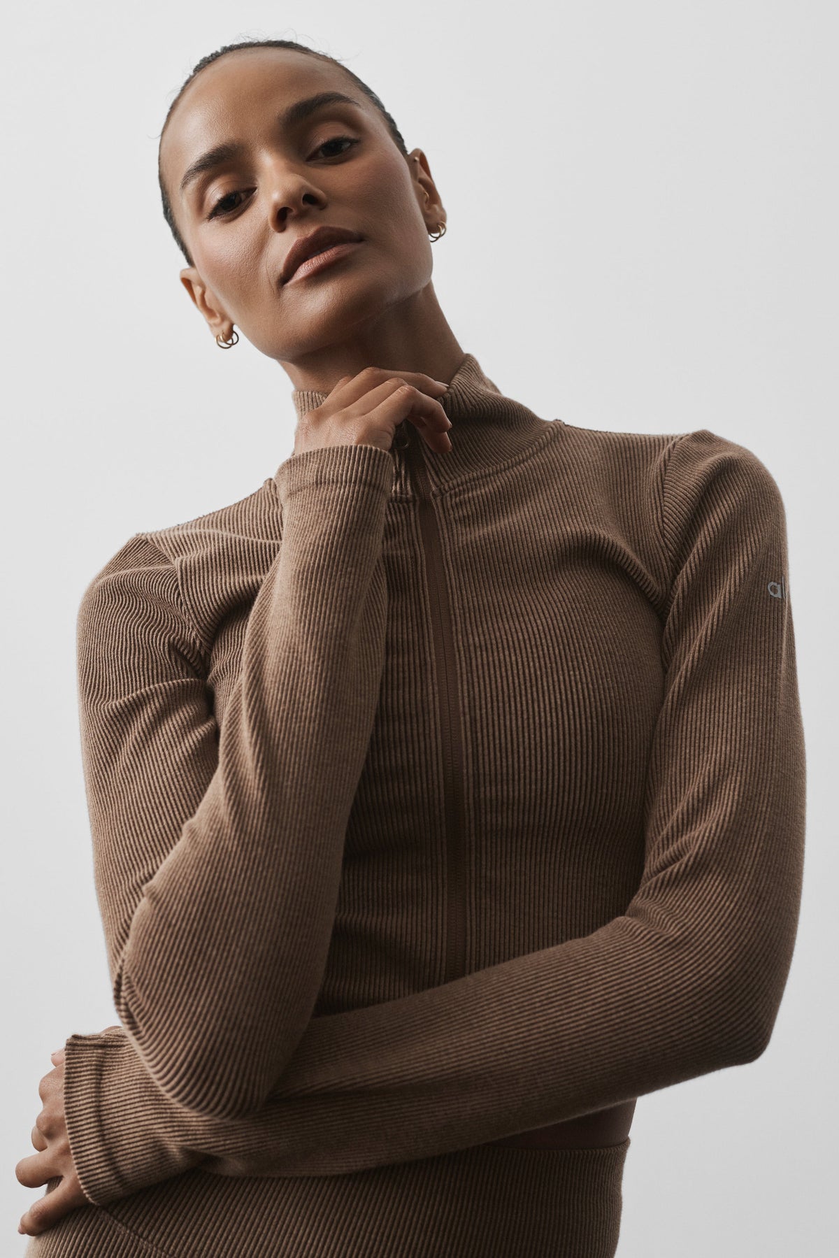 Alo Yoga Seamless Two Tone Rib Jacket in Java Brown, product image 3 of 6