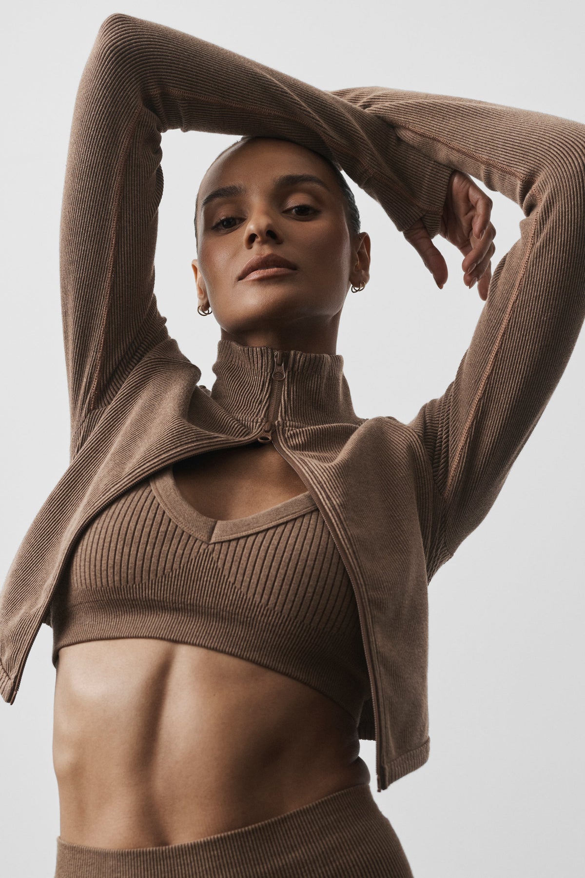 Alo Yoga Seamless Two Tone Rib Jacket in Java Brown, product image 6 of 6