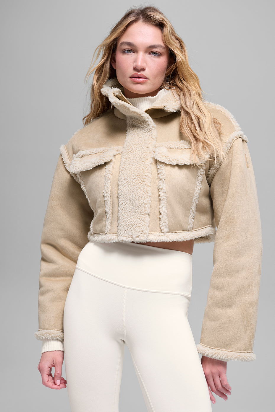 Faux Shearling Snowfall Cropped Jacket - Woodland Tan (W4800R)