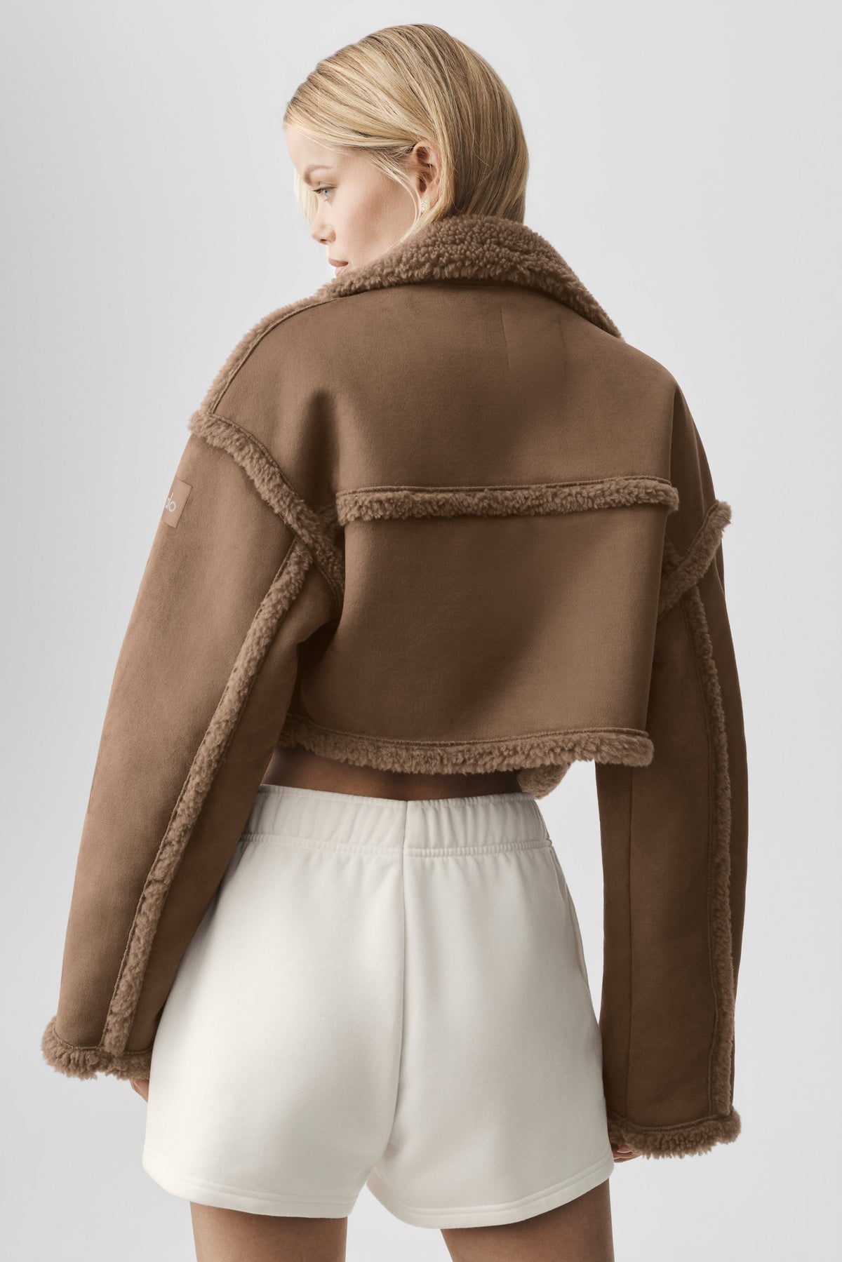 Alo Yoga Faux Shearling Snowfall Cropped Jacket in Java Brown, product image 2 of 5