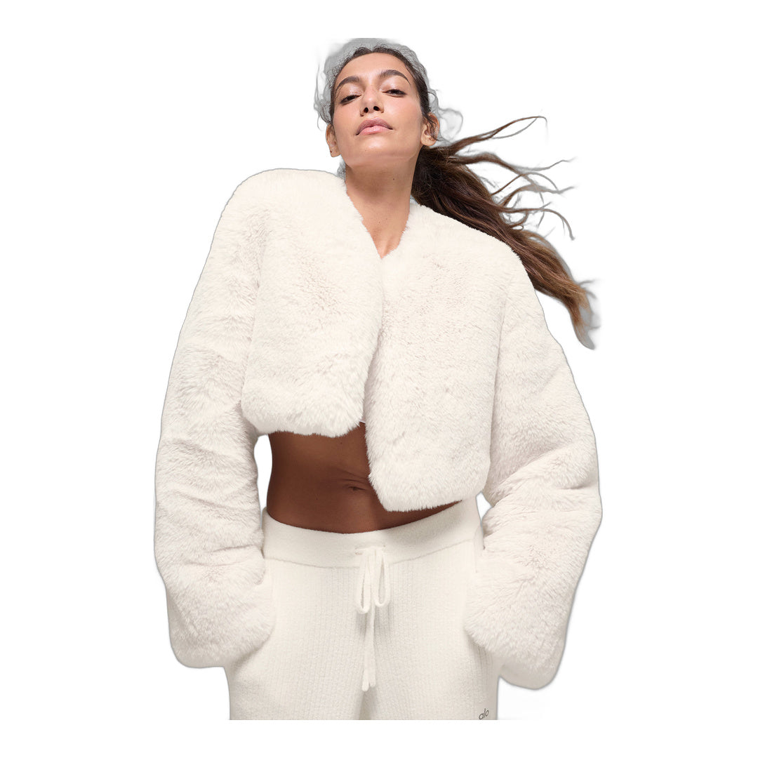 alo Faux Fur Chic Cropped Jacket - Ivory by Alo Yoga