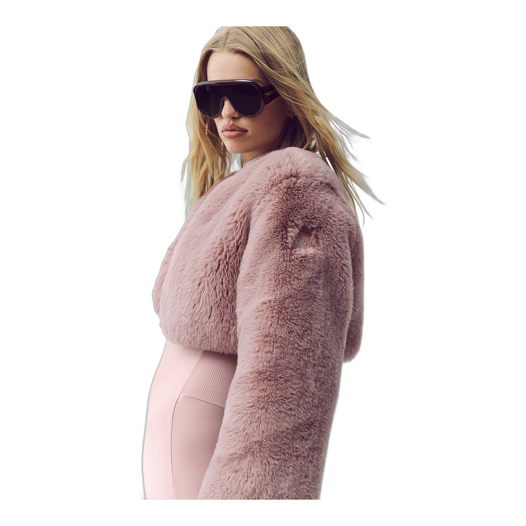 alo Faux Fur Chic Cropped Jacket - Pink Champagne by Alo Yoga
