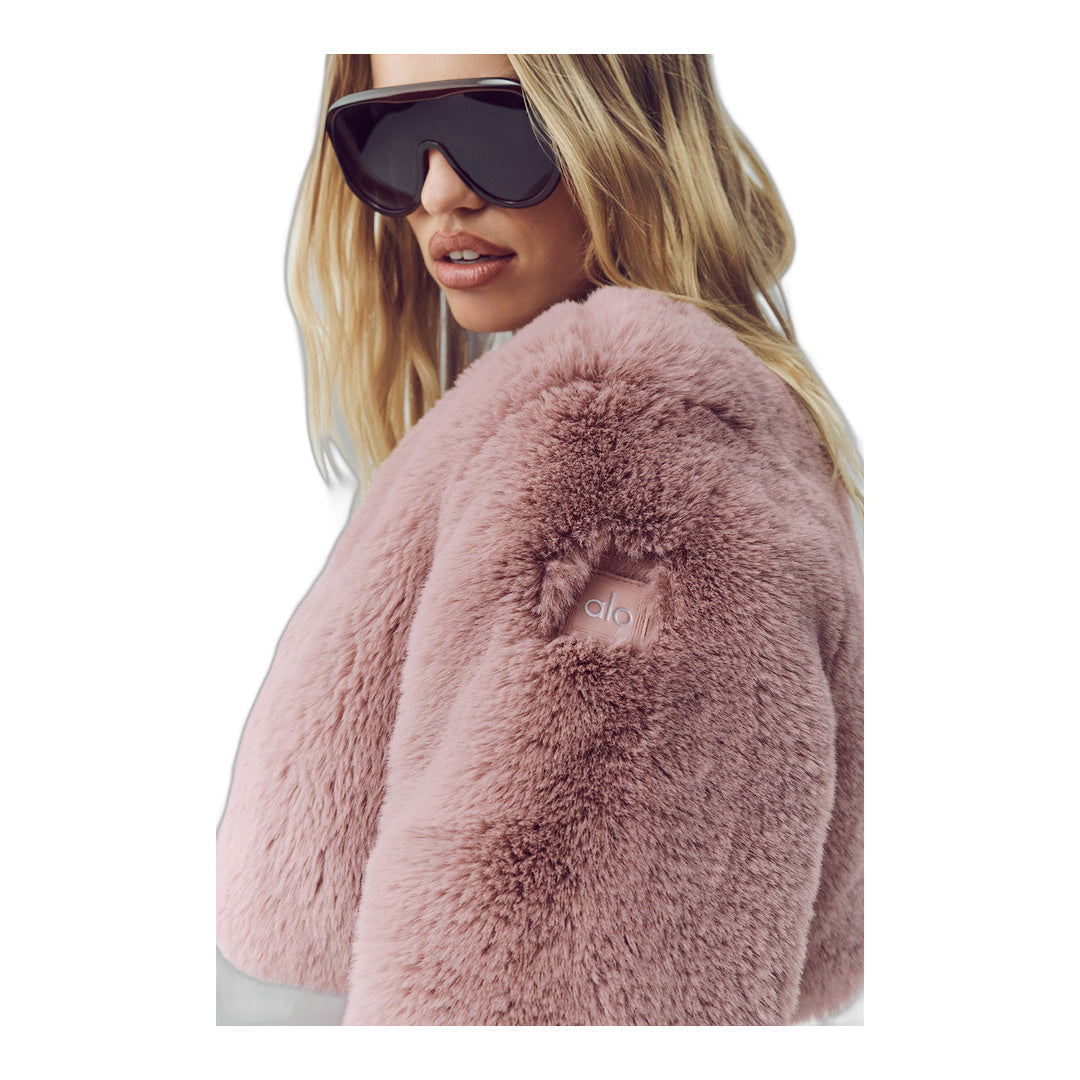 alo Faux Fur Chic Cropped Jacket - Pink Champagne by Alo Yoga