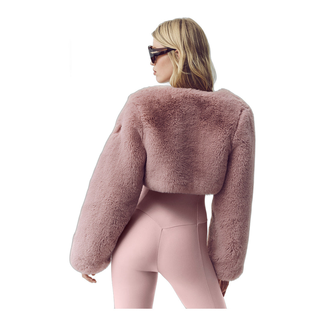 alo Faux Fur Chic Cropped Jacket - Pink Champagne by Alo Yoga