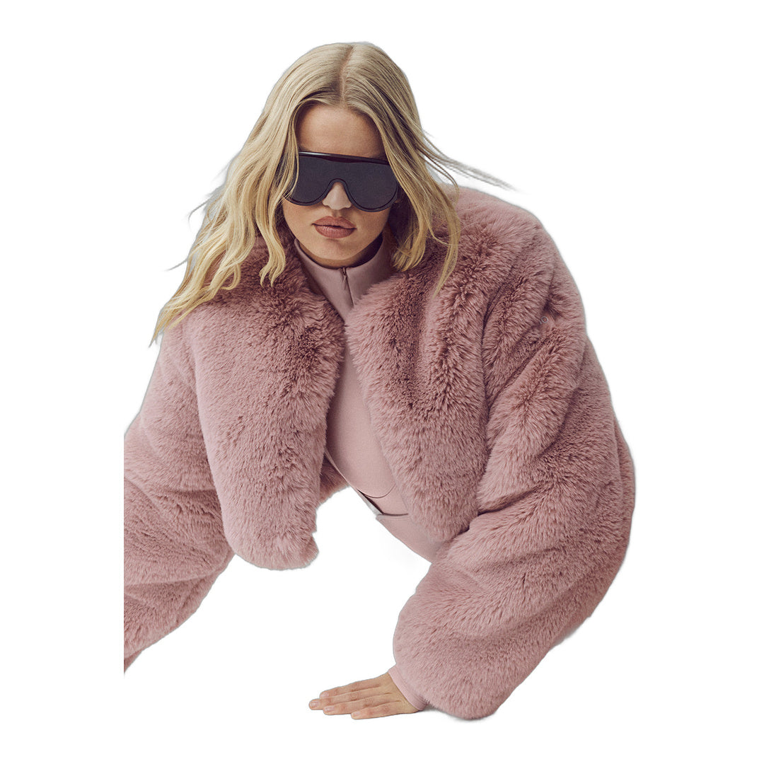 alo Faux Fur Chic Cropped Jacket - Pink Champagne by Alo Yoga