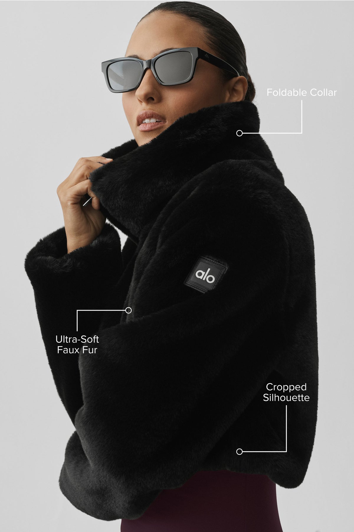 Alo Yoga Faux Fur Cropped Amore Jacket in Black, product image 2 of 5