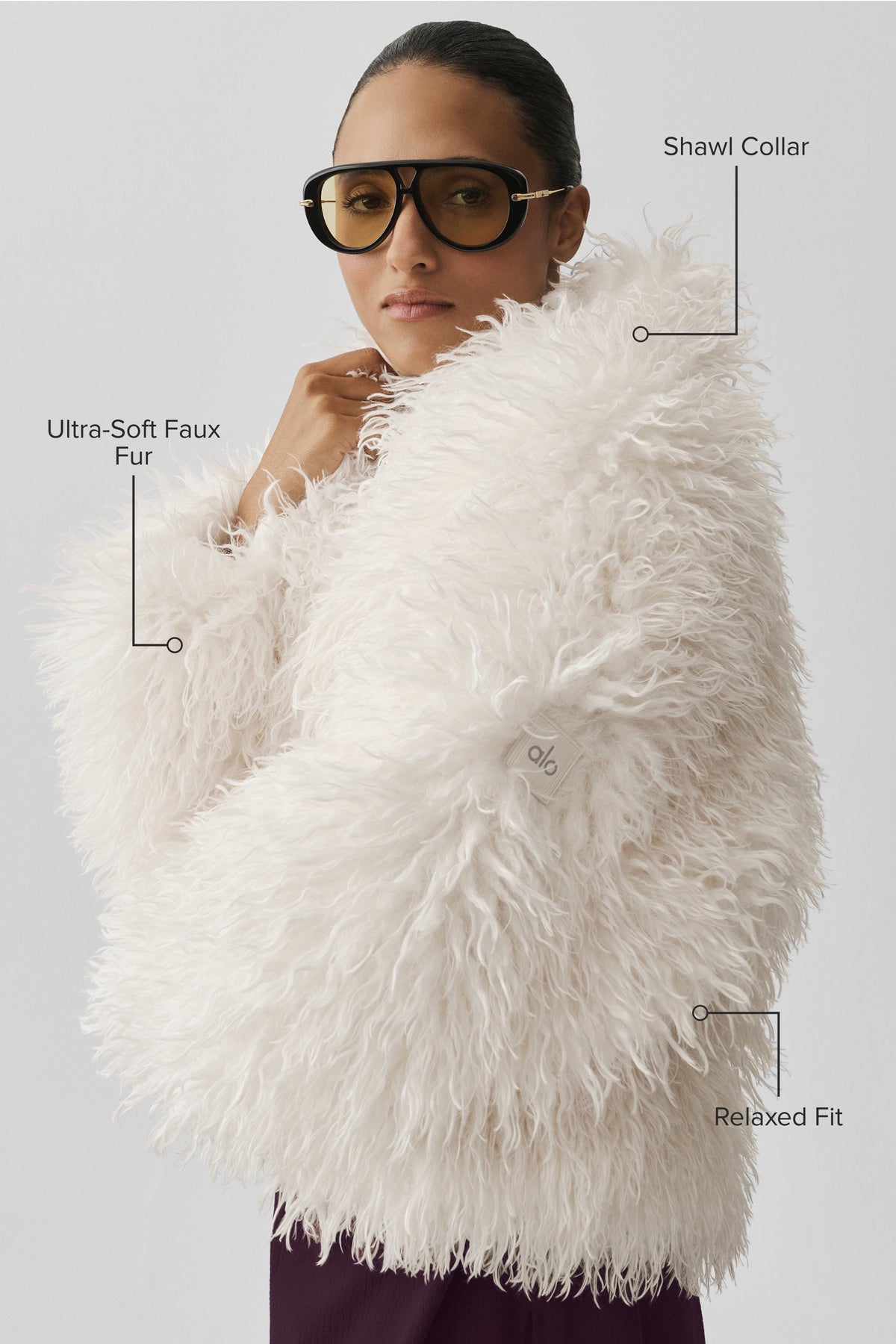Alo Yoga Mongolian Faux Fur Starlet Jacket in Ivory, product image 2 of 5