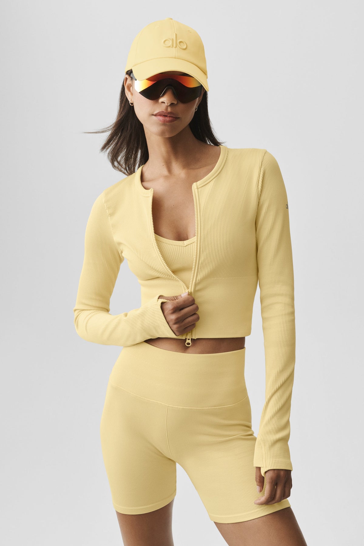 Alo Yoga Seamless Ribbed Favorite Jacket in Warm Butter, product image 2 of 5