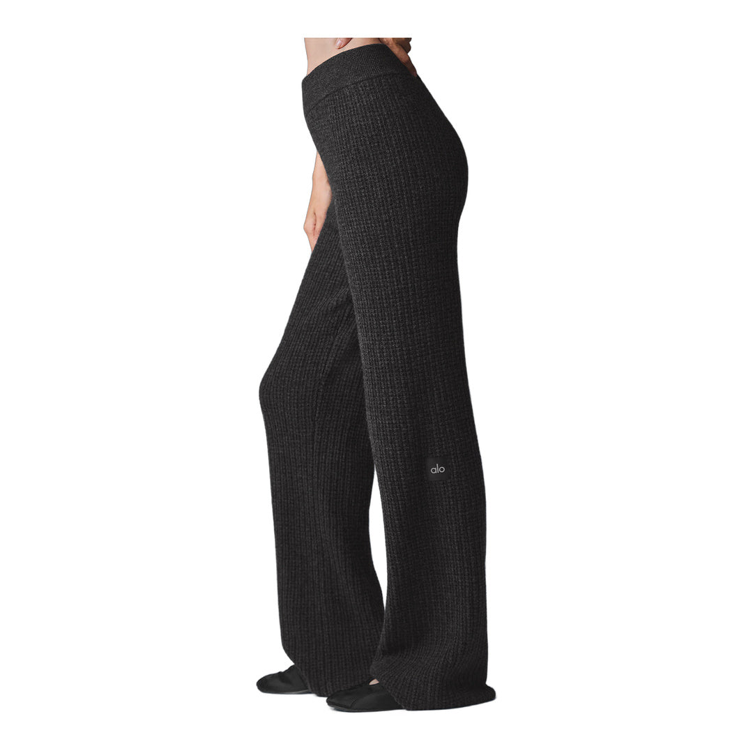 alo Cashmere High-Waist Plush Waffle Pant - Dark Heather Grey by Alo Yoga