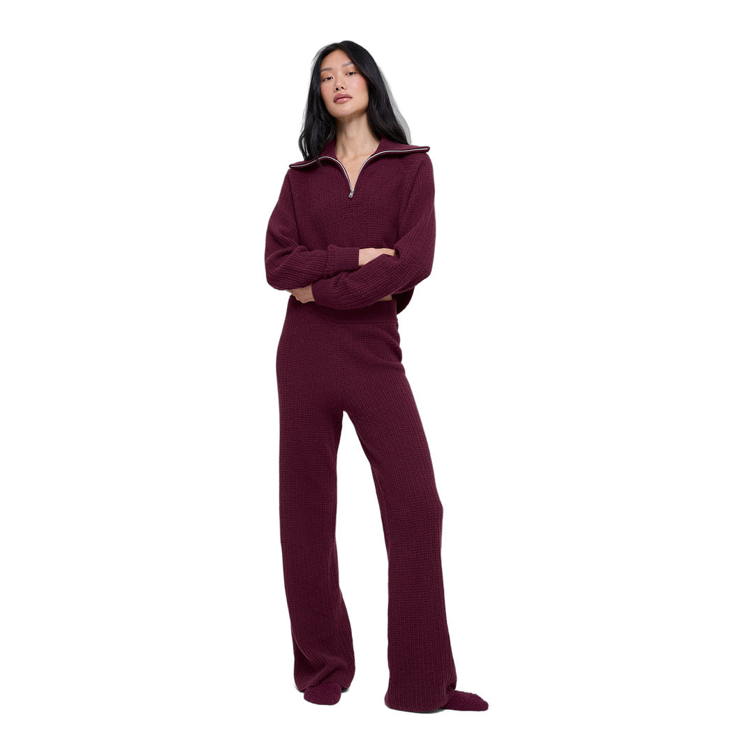 alo Cashmere High-Waist Plush Waffle Pant - Burgundy by Alo Yoga