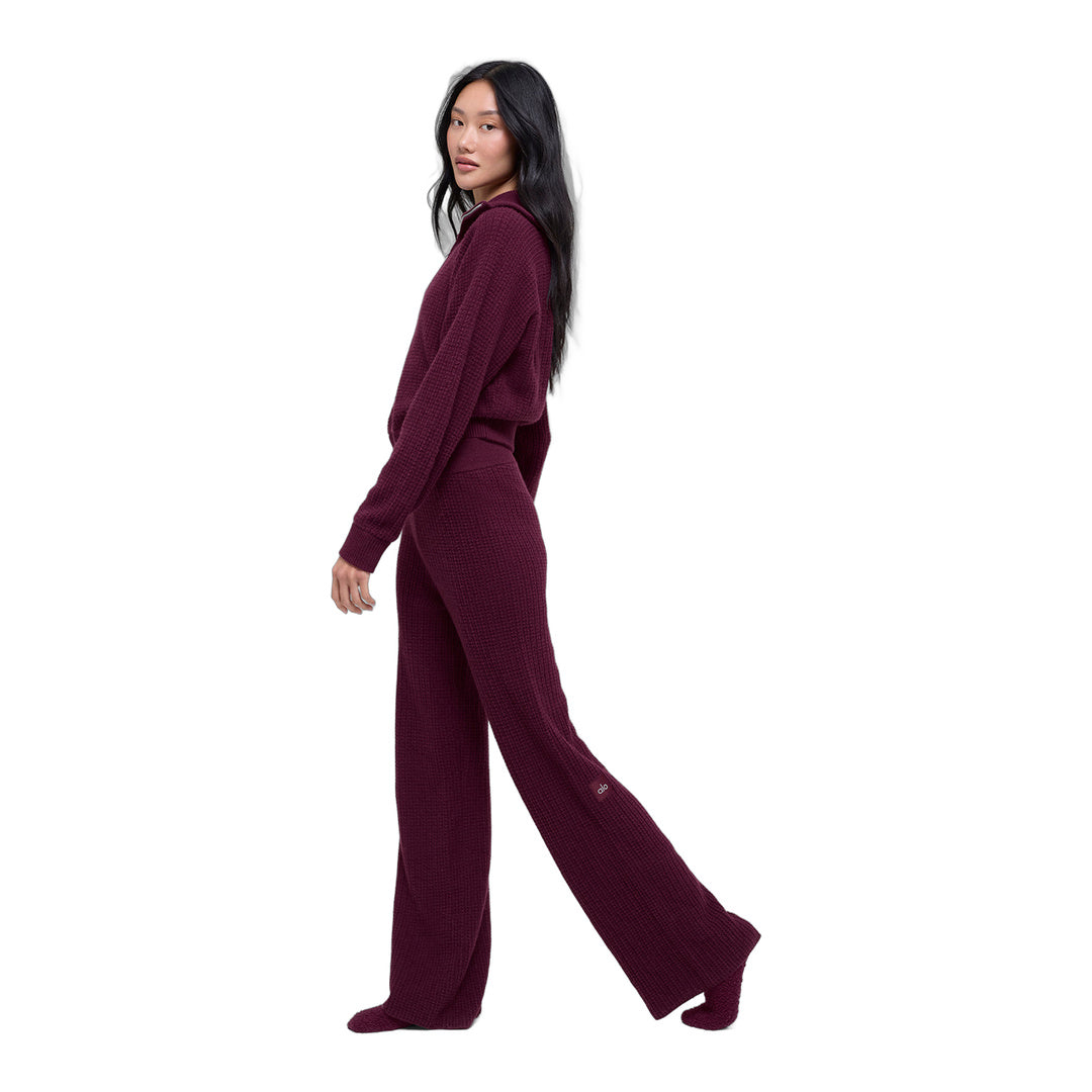 alo Cashmere High-Waist Plush Waffle Pant - Burgundy by Alo Yoga