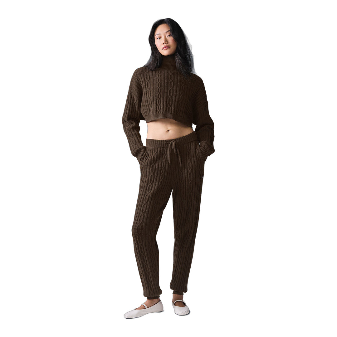 alo Cable Knit Winter Bliss Pant - Espresso by Alo Yoga