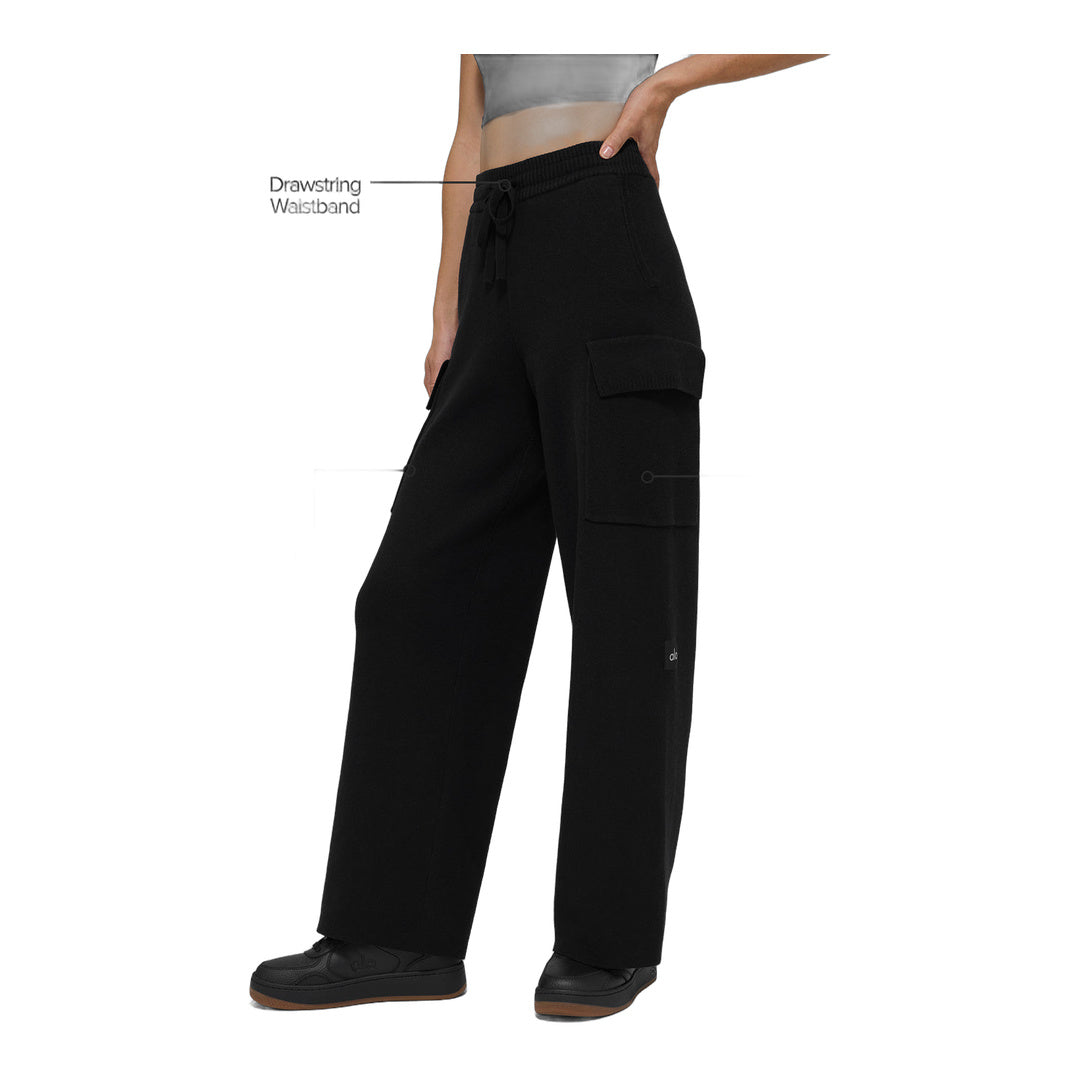 alo Scholar Knit High-Waist Cargo Pant - Black by Alo Yoga