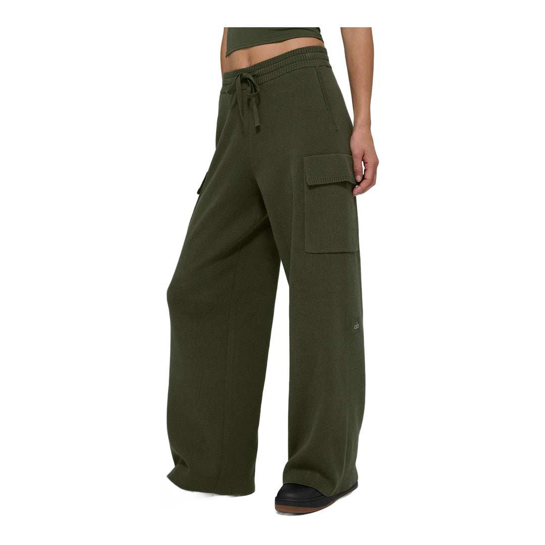 alo Scholar Knit High-Waist Cargo Pant - Green Olive by Alo Yoga