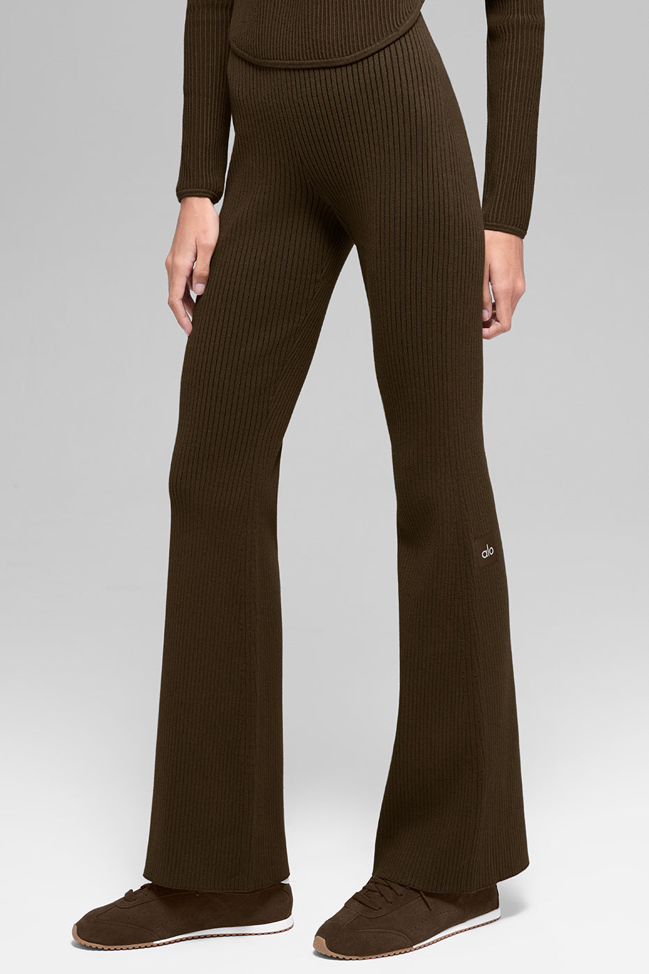 Denim Knit High-Waist Flare Pant - Espresso/Black (W51415R)