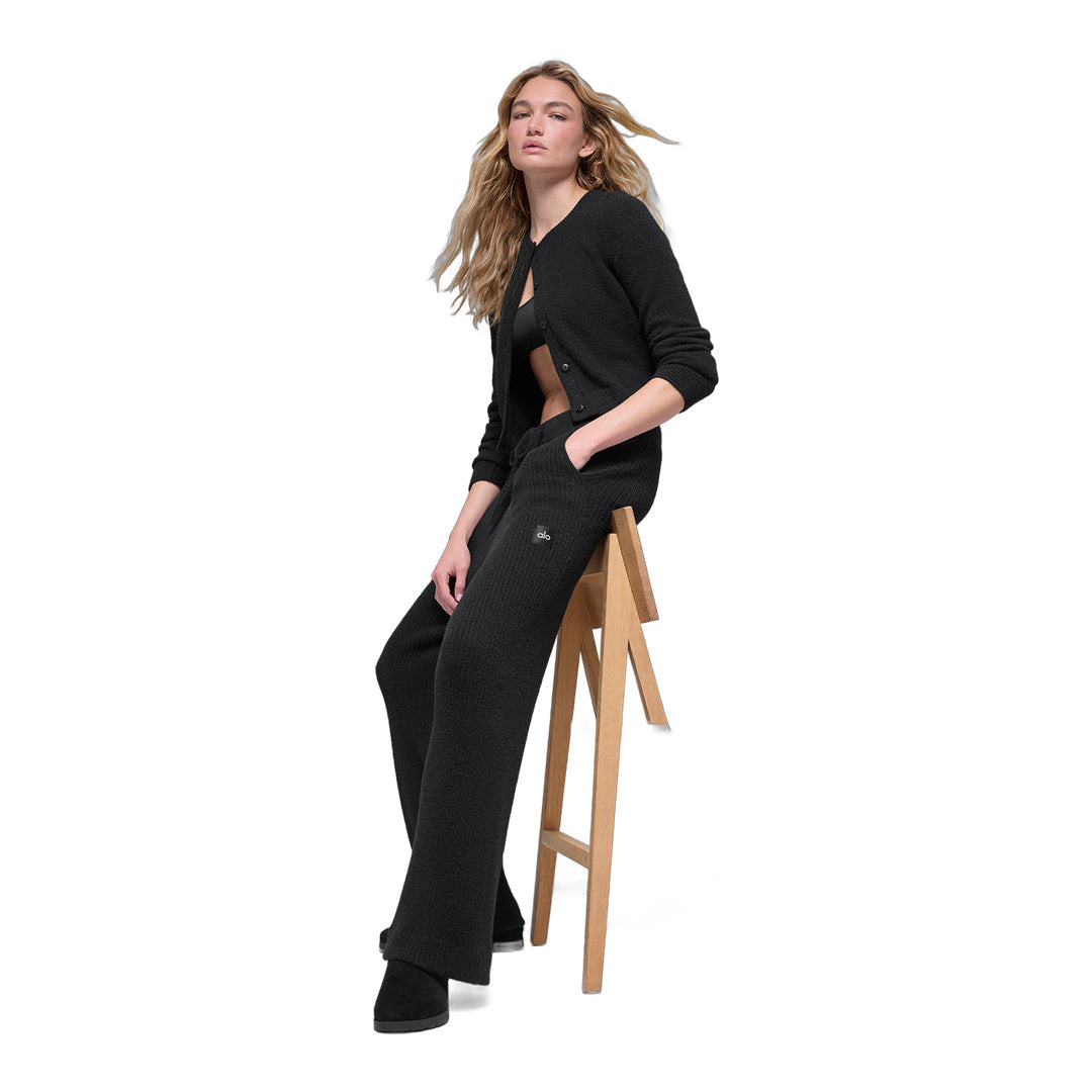 alo Snuggle Up Sweater High-Waist Wide Leg Pant - Black by Alo Yoga