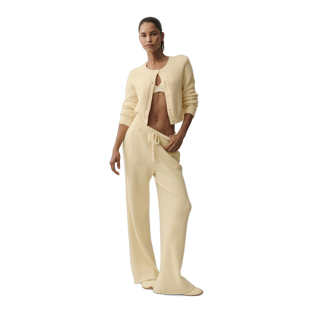 alo Snuggle Up Sweater High-Waist Wide Leg Pant - Candlelight Yellow by Alo Yoga
