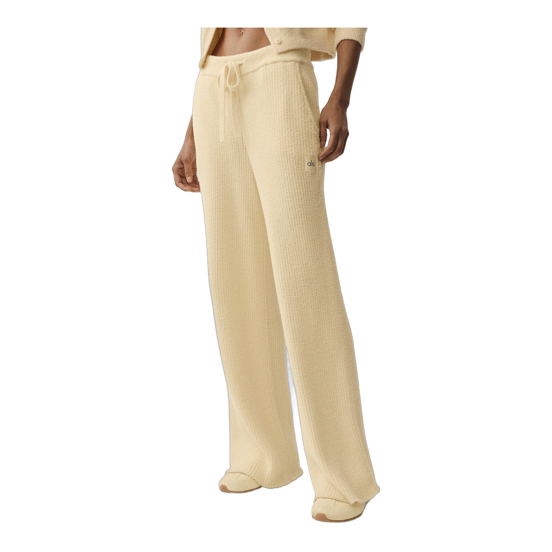 alo Snuggle Up Sweater High-Waist Wide Leg Pant - Candlelight Yellow by Alo Yoga