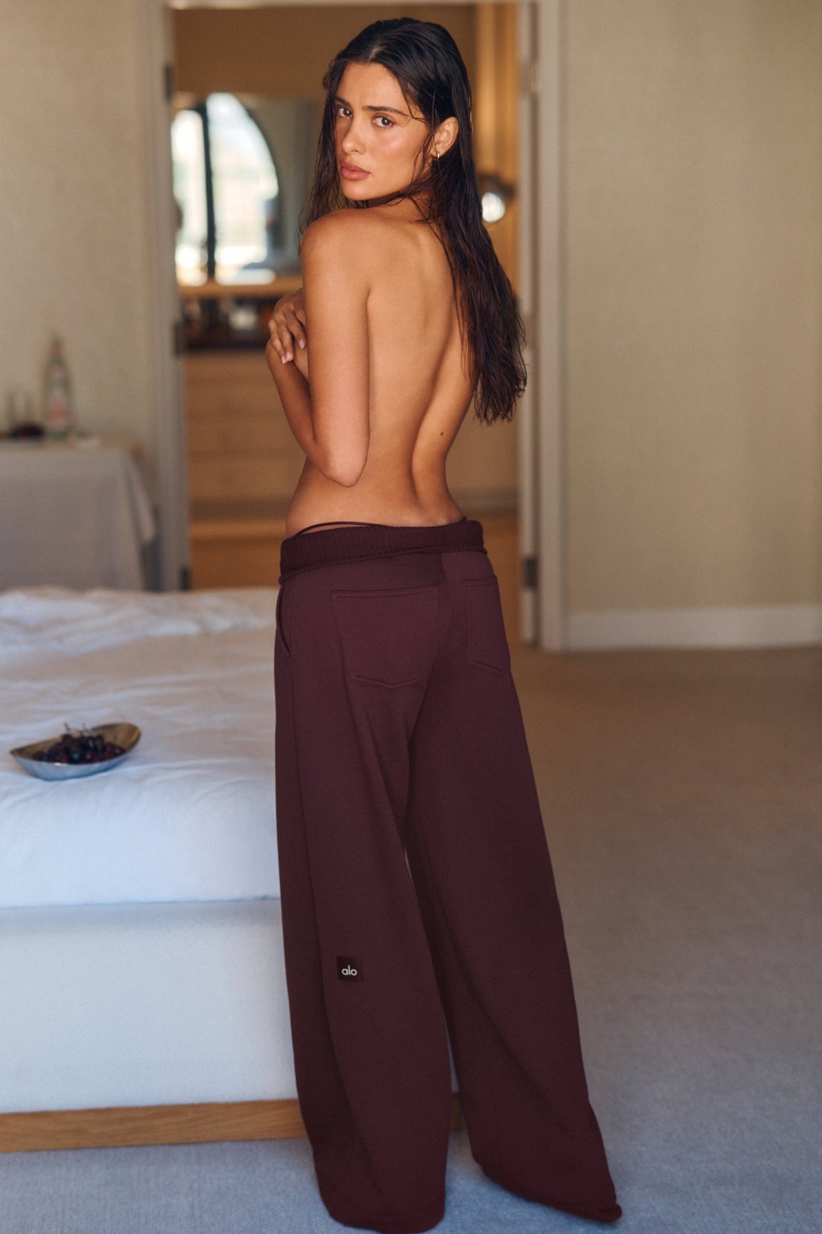 Alo Yoga Serenity Wide Leg Sweatpant in Rich Bordeaux