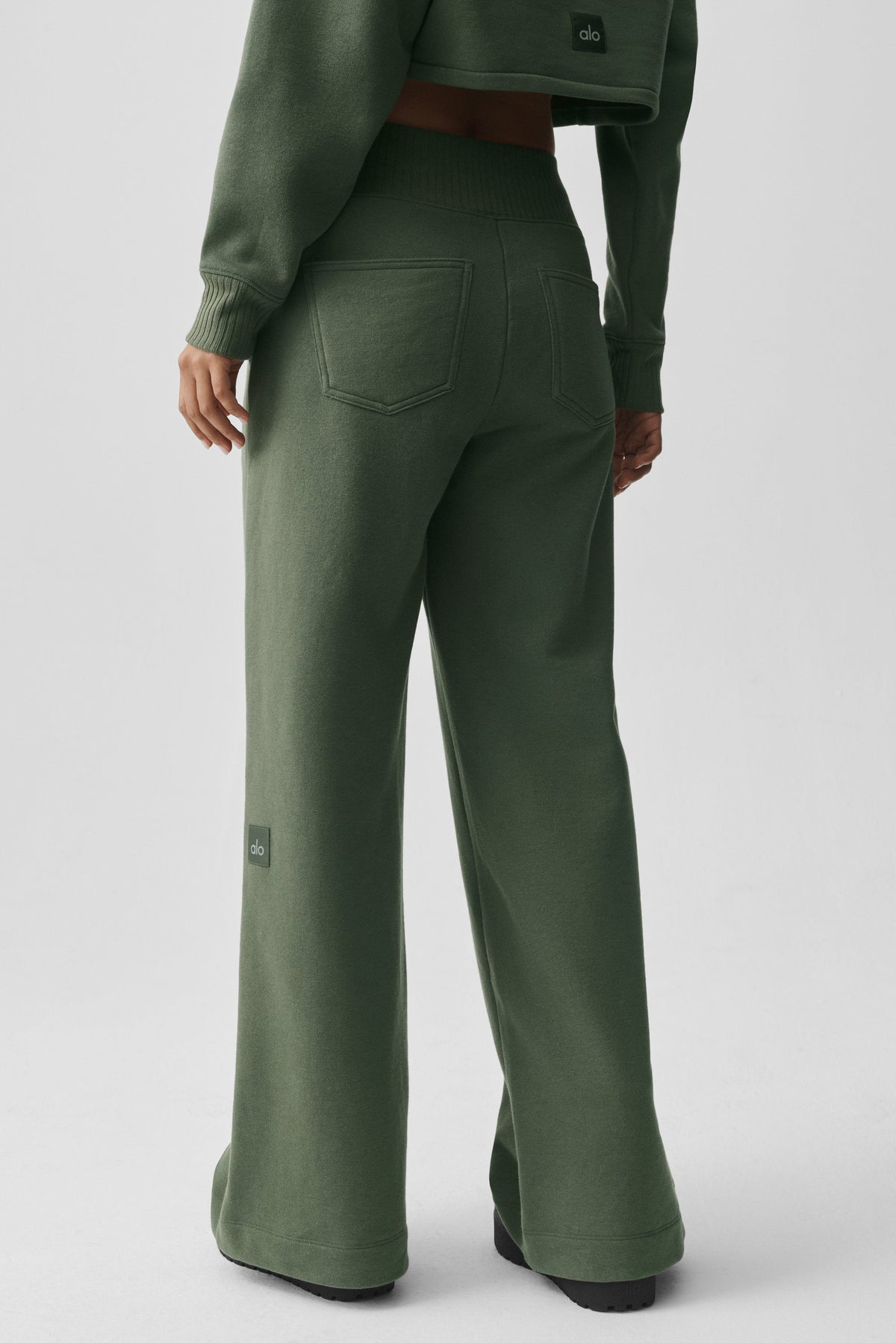 Alo Yoga Serenity Wide Leg Sweatpant in Bamboo Green, product image 2 of 4