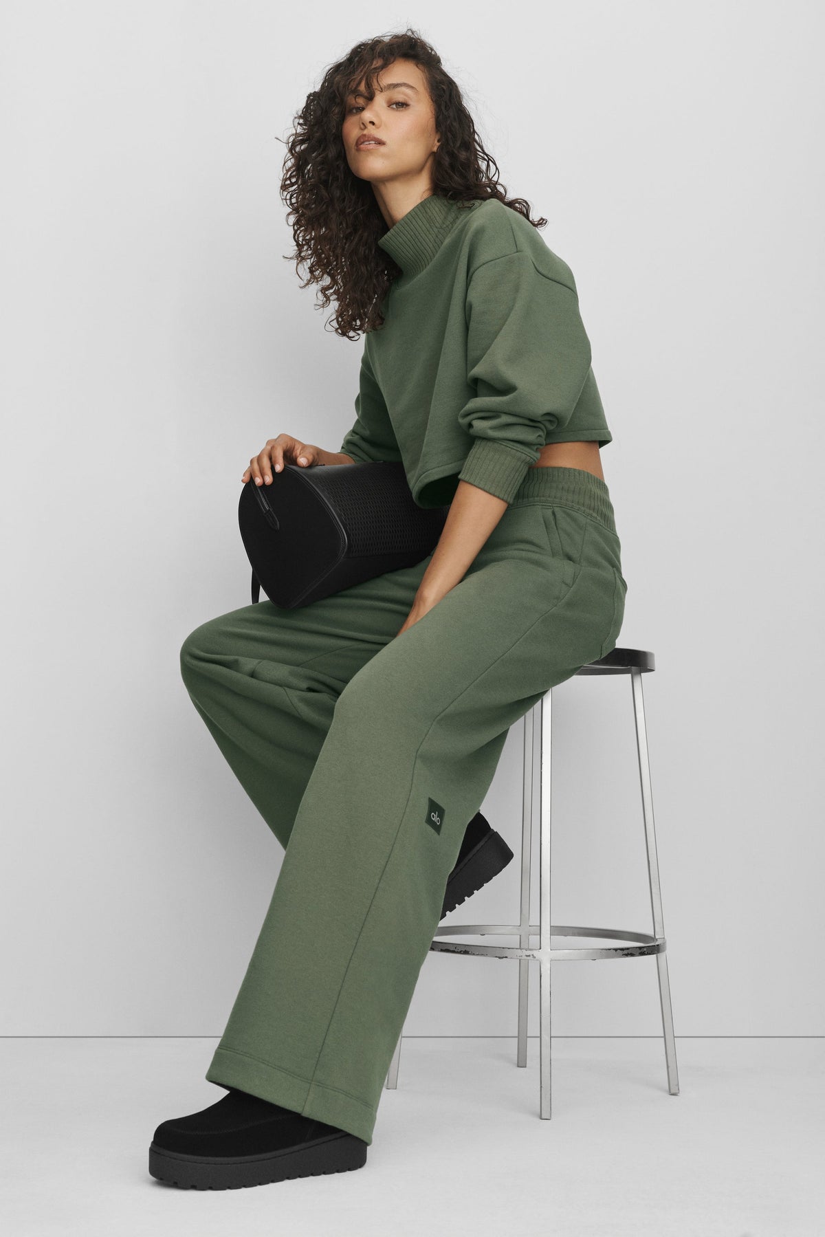 Alo Yoga Serenity Wide Leg Sweatpant in Bamboo Green