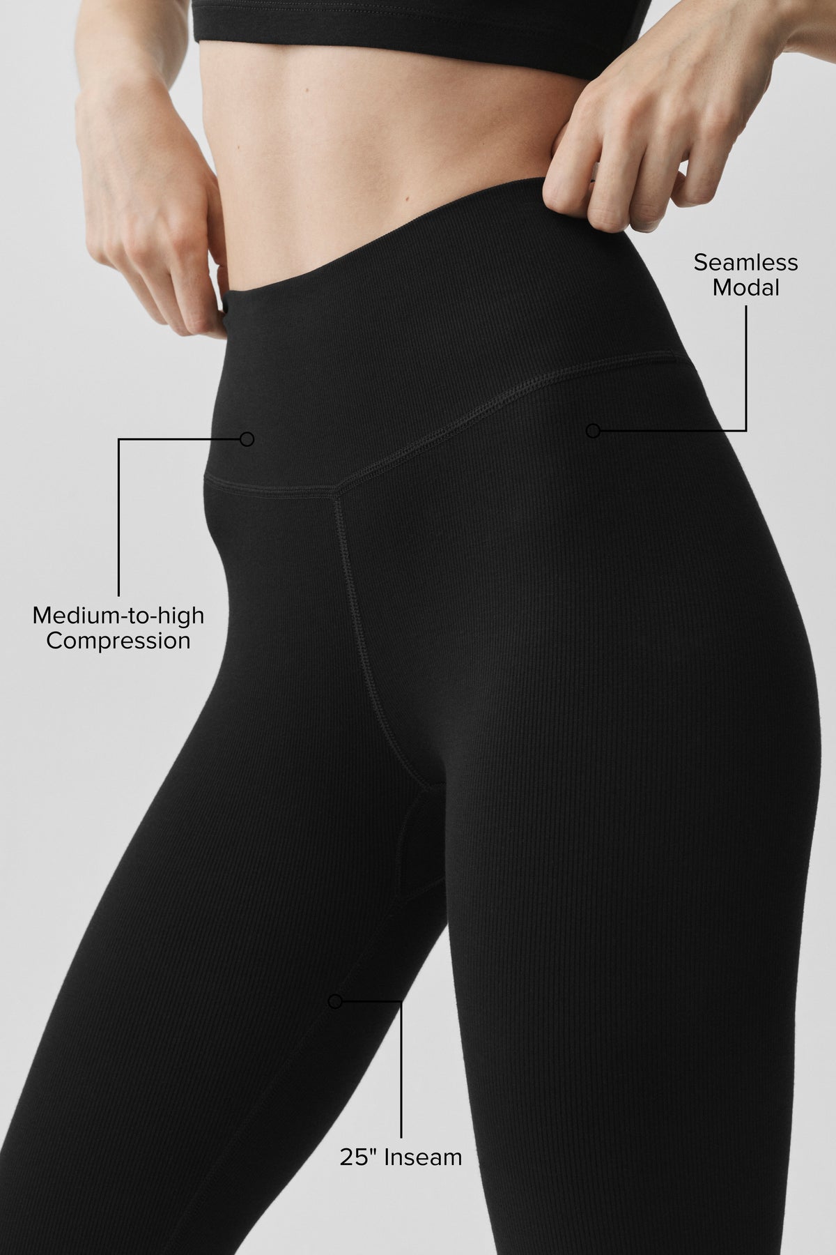 Alo Yoga Seamless Modal Ribbed High-Waist 7/8 Legging in Black, product image 2 of 5
