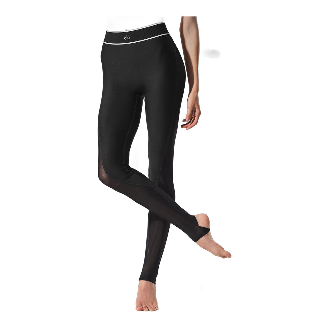 alo Airlift Mesh High-Waist Darling Stirrup Legging - Black by Alo Yoga