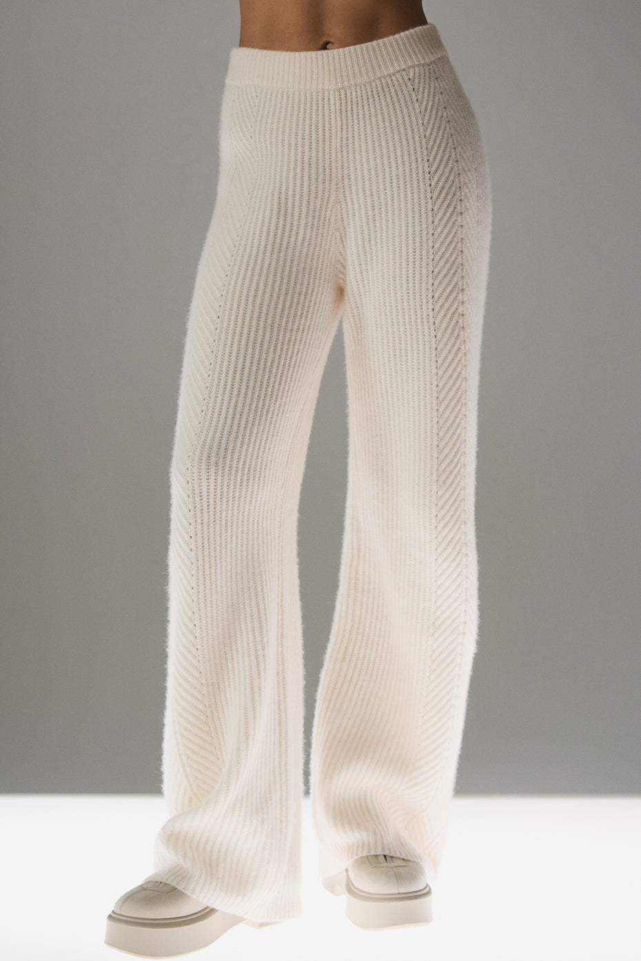 Winter Magic Cashmere Wide Leg Pant - Ivory (W54200P)