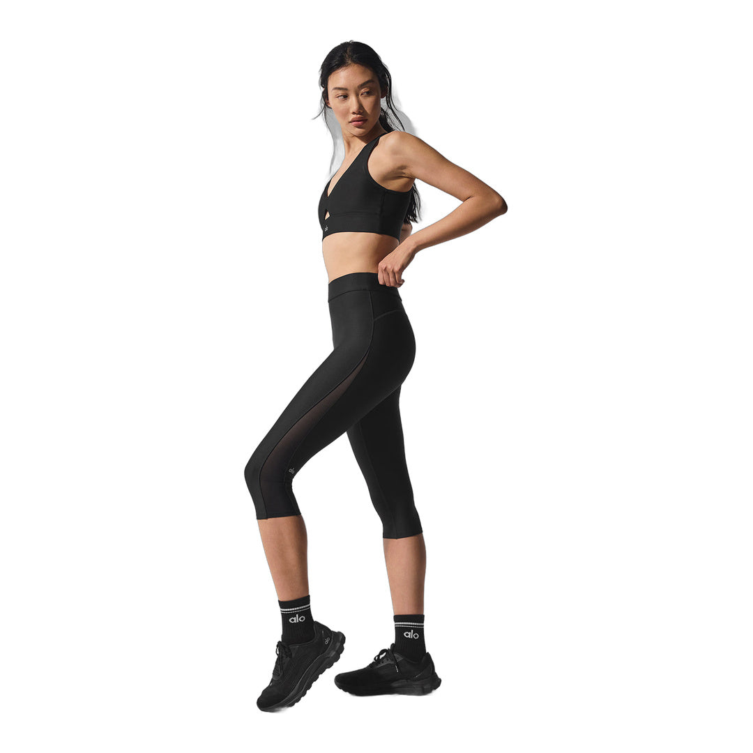 alo Airlift Mesh High-Waist Just Right Capri - Black by Alo Yoga