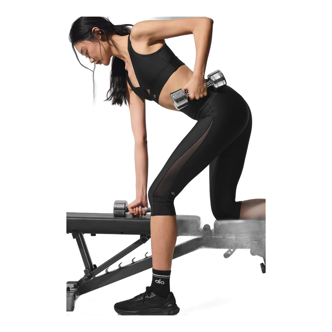alo Airlift Mesh High-Waist Just Right Capri - Black by Alo Yoga