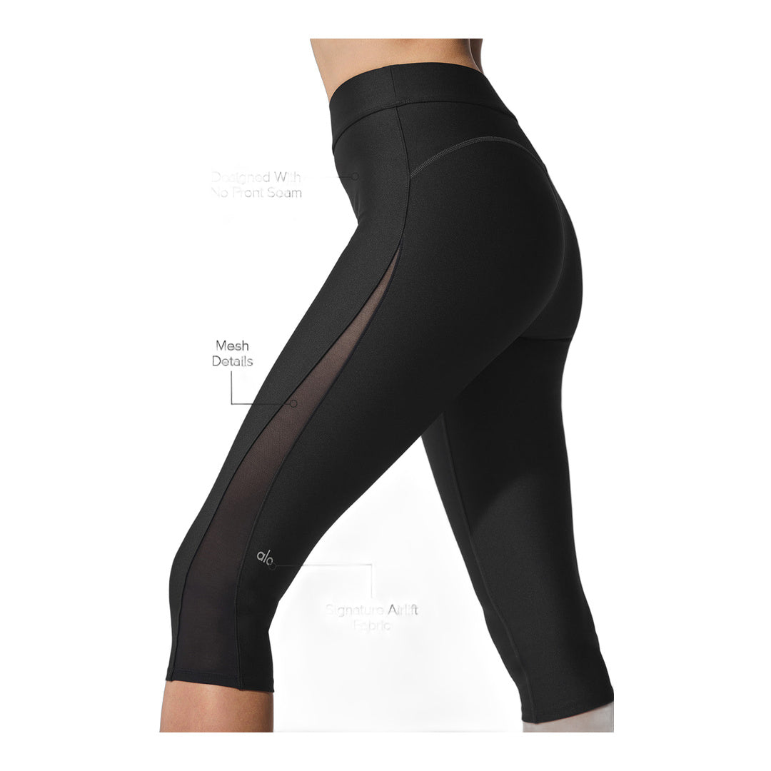 alo Airlift Mesh High-Waist Just Right Capri - Black by Alo Yoga