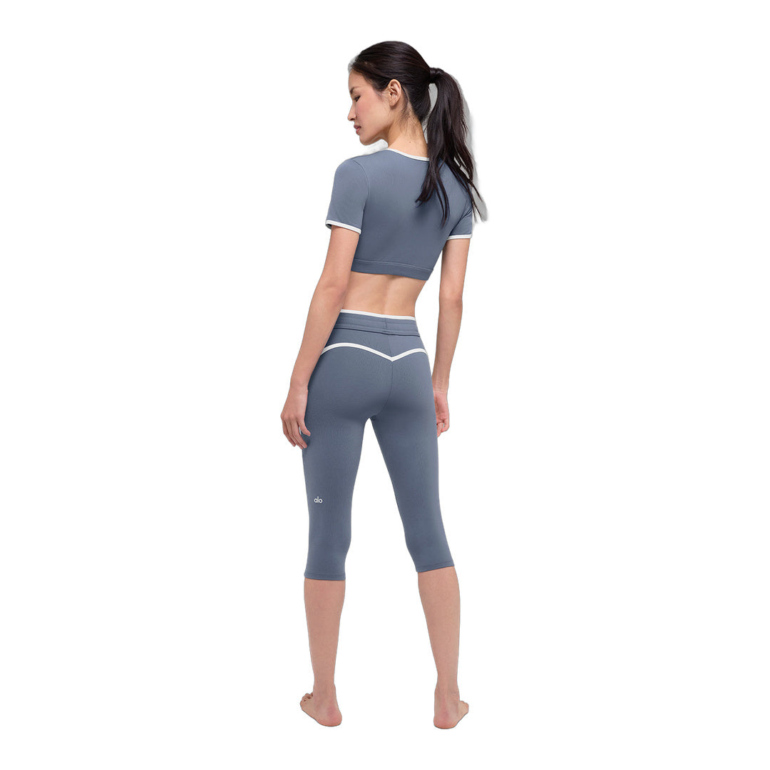 alo Airbrush High-Waist Race Pace Capri - Bluestone/White by Alo Yoga