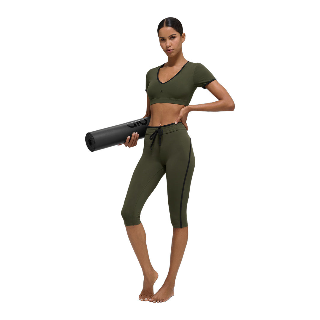 alo Airbrush High-Waist Race Pace Capri - Green Olive/Black by Alo Yoga