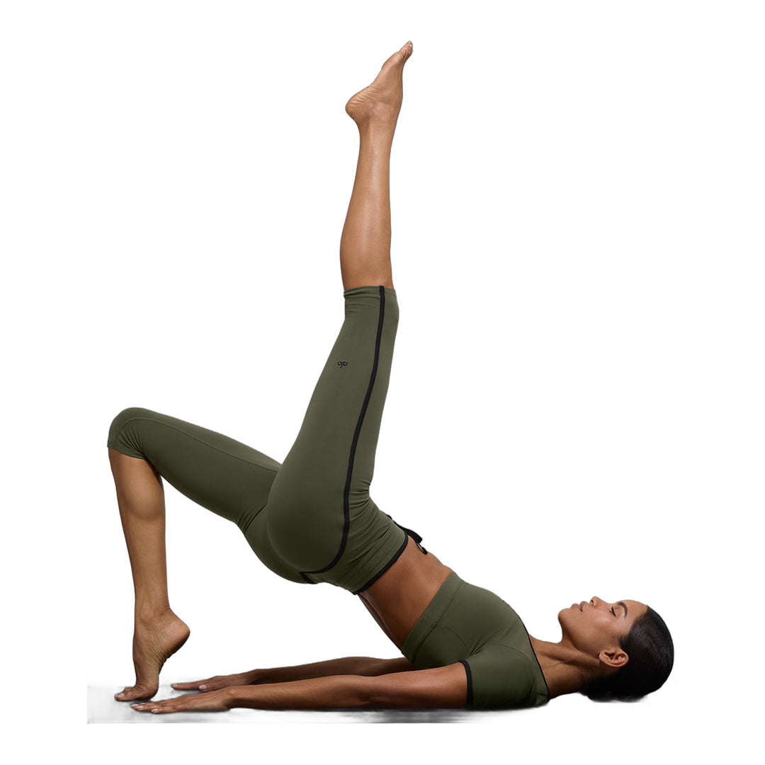 alo Airbrush High-Waist Race Pace Capri - Green Olive/Black by Alo Yoga