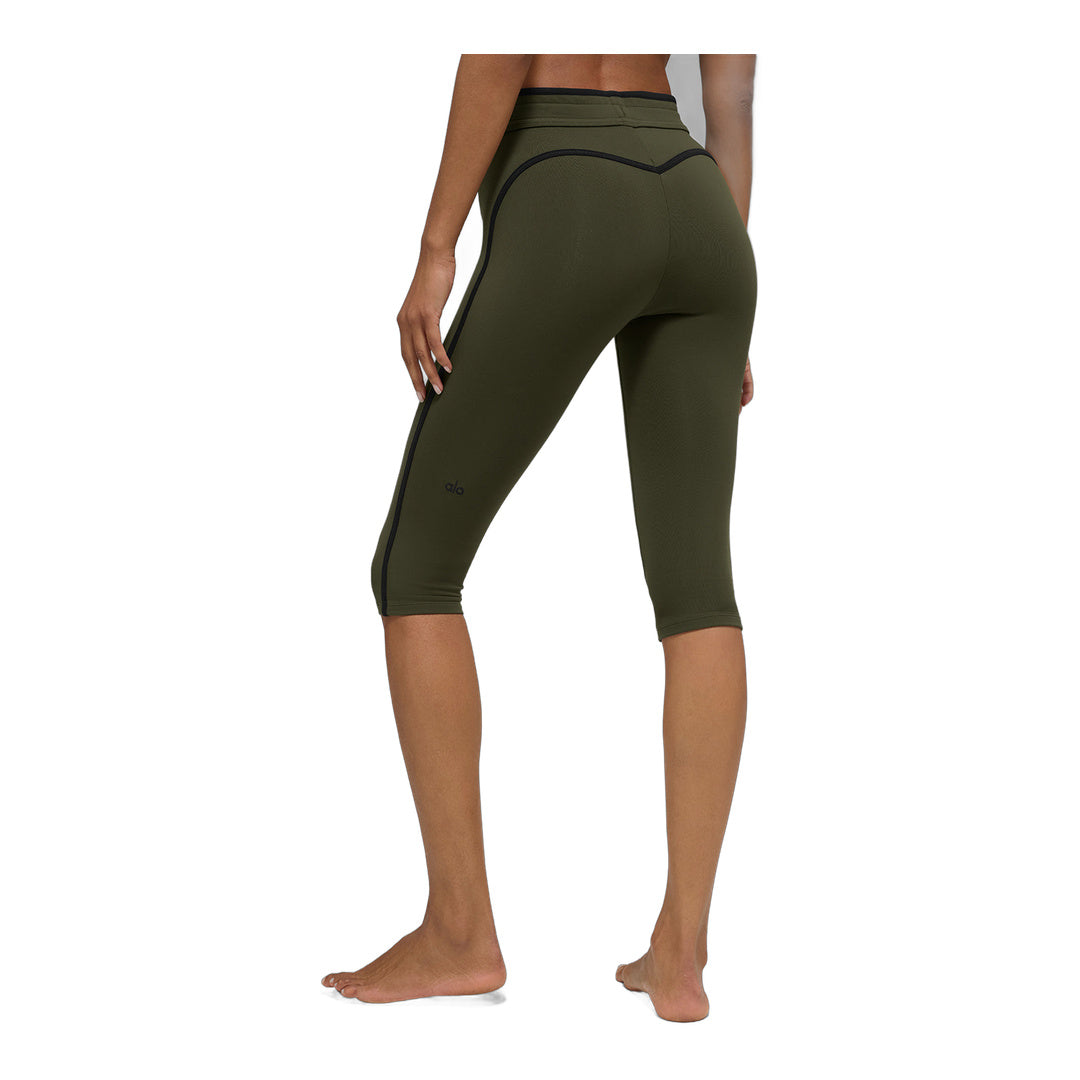 alo Airbrush High-Waist Race Pace Capri - Green Olive/Black by Alo Yoga