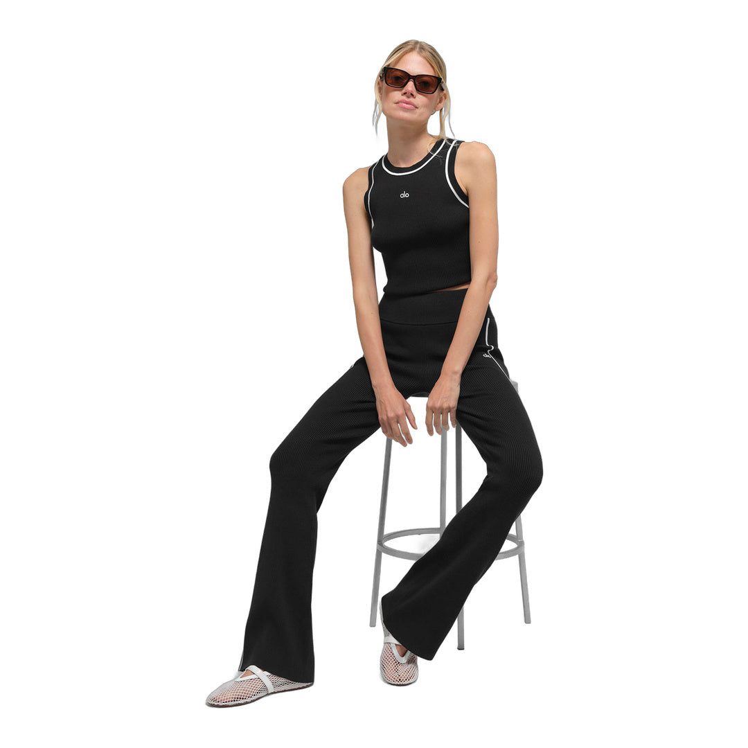 alo Ribbed Sweater Knit Highline Flare Pant - Black/White by Alo Yoga