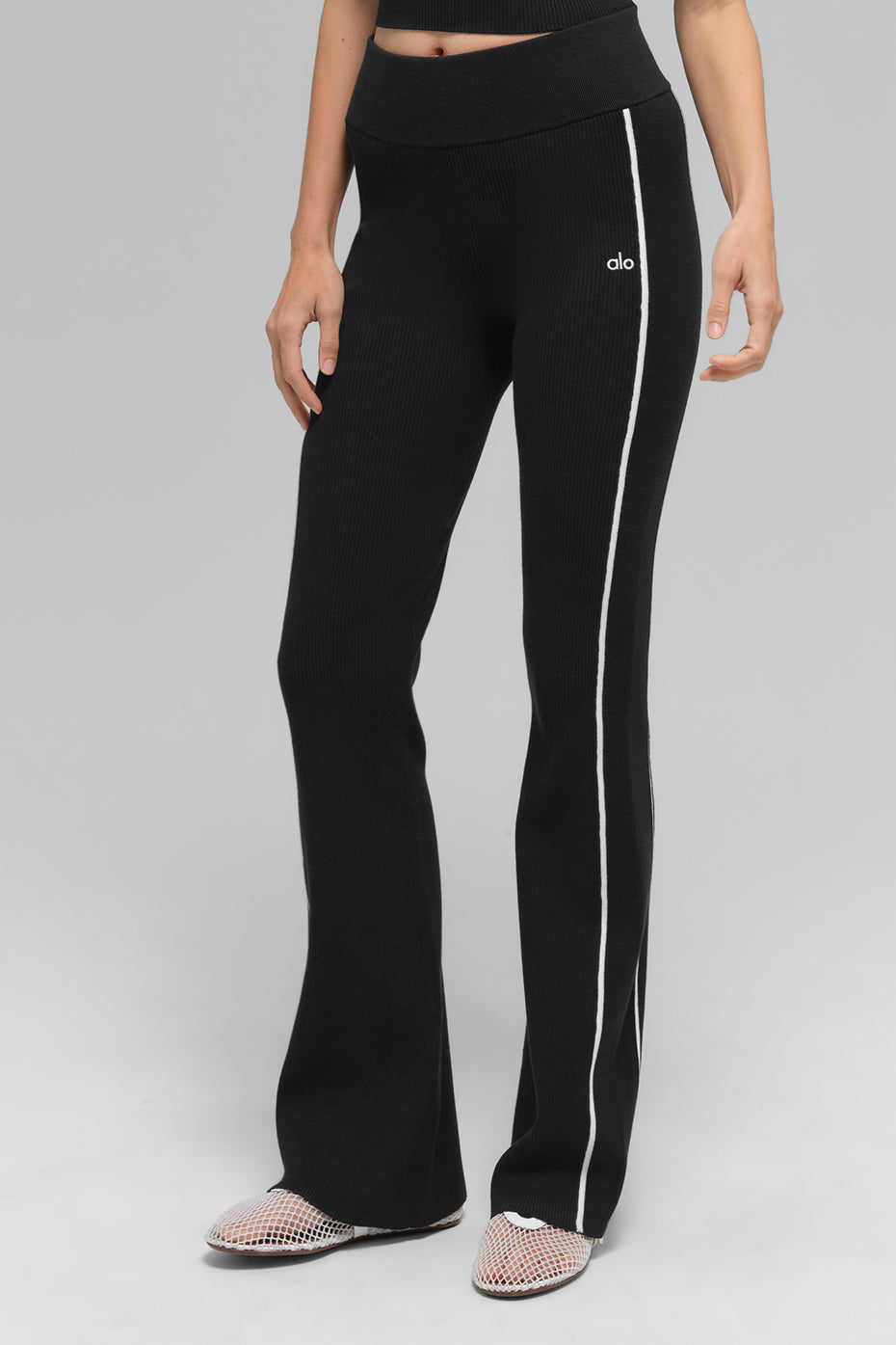 Ribbed Sweater Knit Highline Flare Pant - Black/White (W54248R)