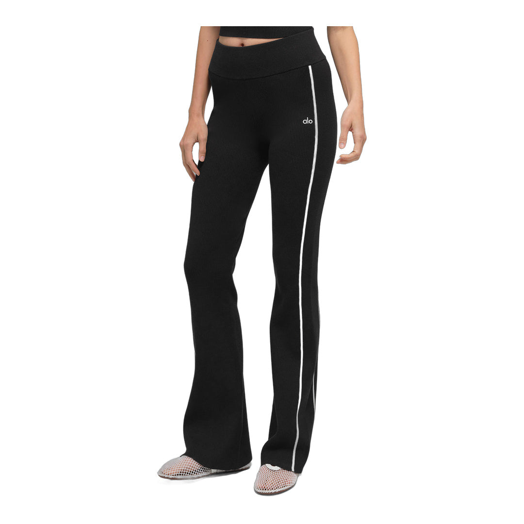 alo Ribbed Sweater Knit Highline Flare Pant - Black/White by Alo Yoga