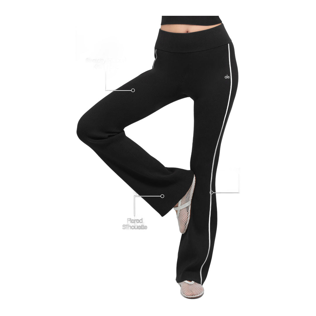 alo Ribbed Sweater Knit Highline Flare Pant - Black/White by Alo Yoga