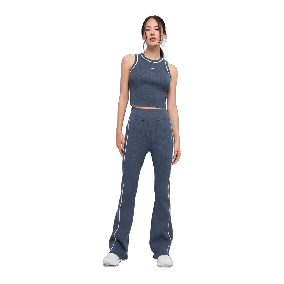 alo Ribbed Sweater Knit Highline Flare Pant - Bluestone/White by Alo Yoga
