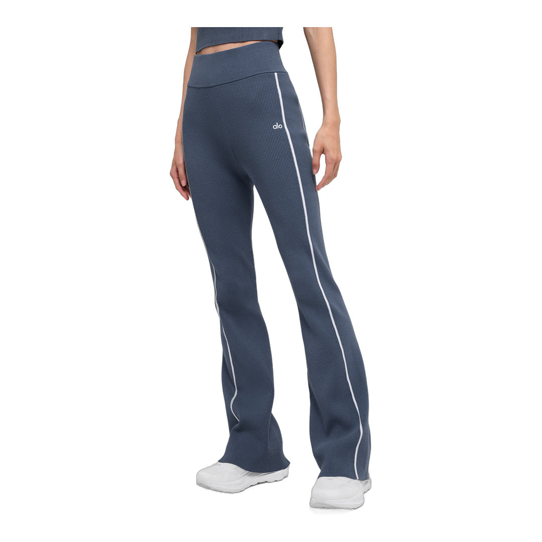 alo Ribbed Sweater Knit Highline Flare Pant - Bluestone/White by Alo Yoga
