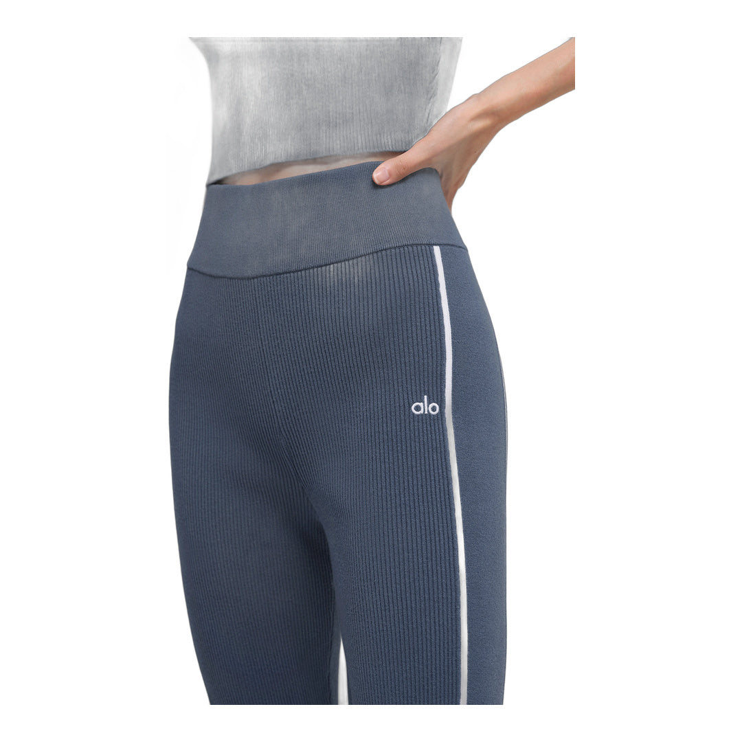 alo Ribbed Sweater Knit Highline Flare Pant - Bluestone/White by Alo Yoga