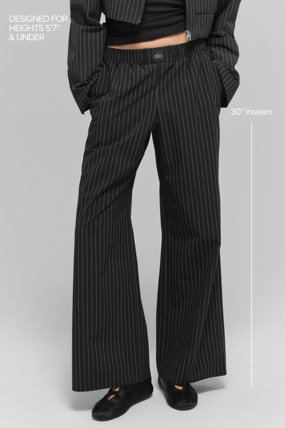 Alo Yoga Pinstripe Daylight Boxer Pant (Regular) in Black/Titanium, product image 2 of 5