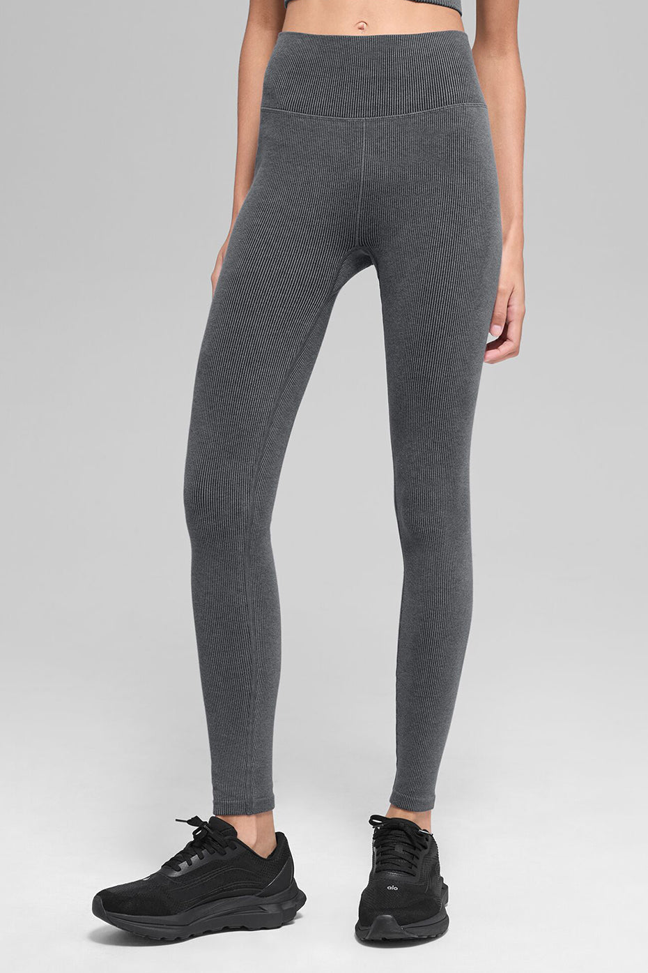 Seamless High-Waist Two Tone Rib Legging - Dark Misty Grey Heather (W54268R)