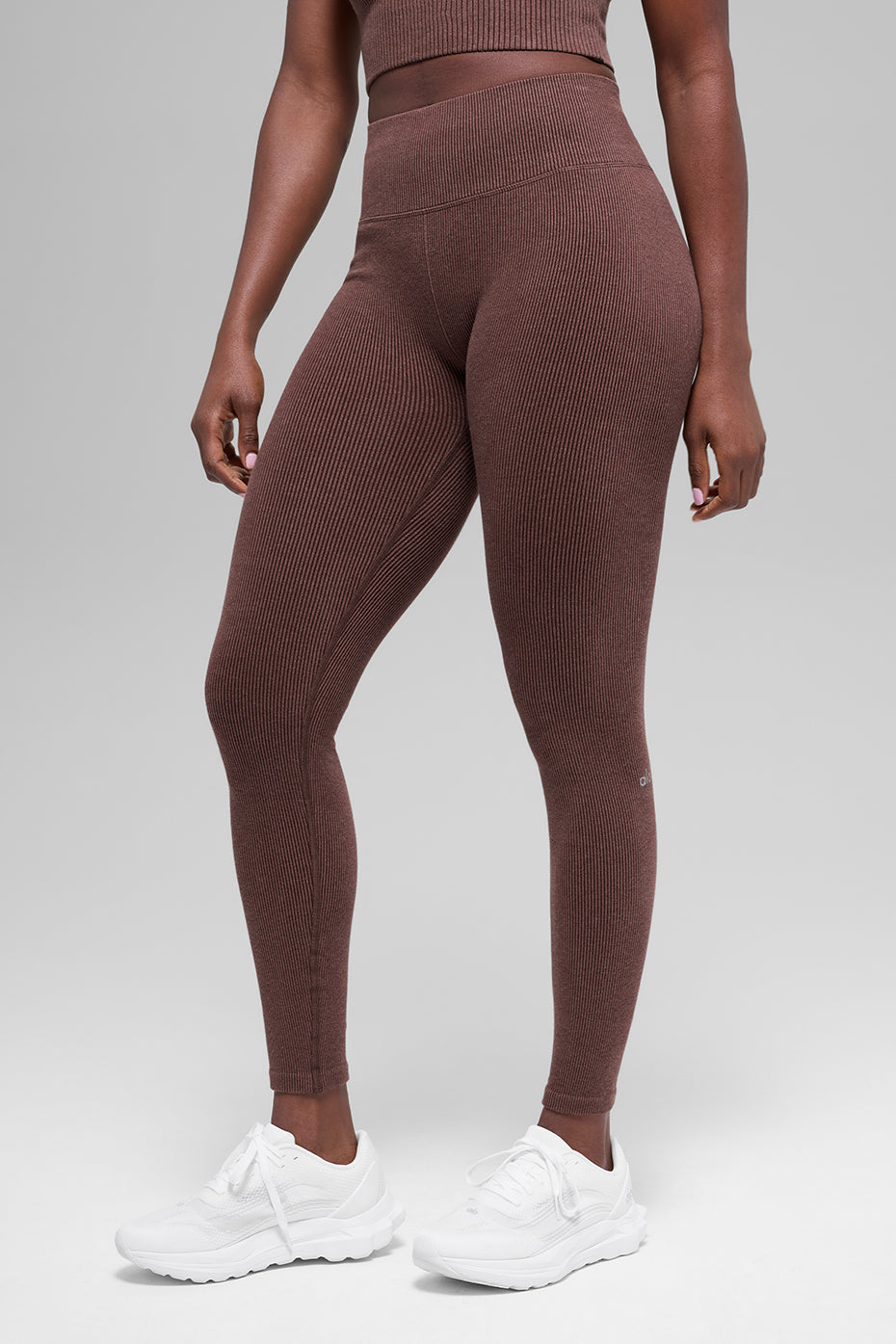 Seamless High-Waist Two Tone Rib Legging - Brownstone Heather (W54268R)