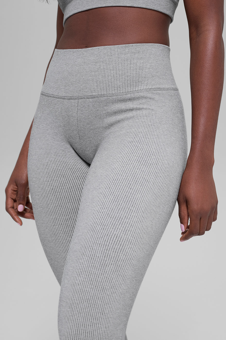 Seamless High-Waist Two Tone Rib Legging - Light Misty Grey Heather (W54268R)