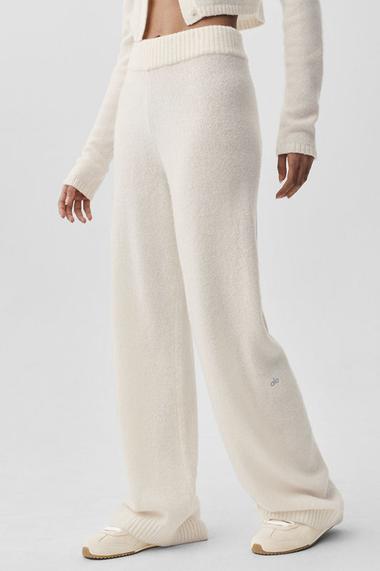 Wool Cashmere High-Waist New Class Wide Leg Pant - Ivory (W54278R)