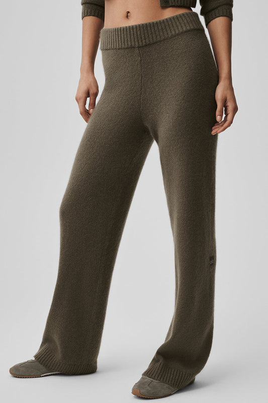 Wool Cashmere High-Waist New Class Wide Leg Pant - Olive Tree (W54278R)